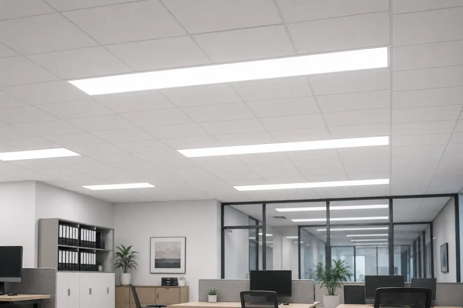 Závěsná montáž LED panelu Q-Classic long 1200x300mm do podhledu nebo na závěsné lanko
